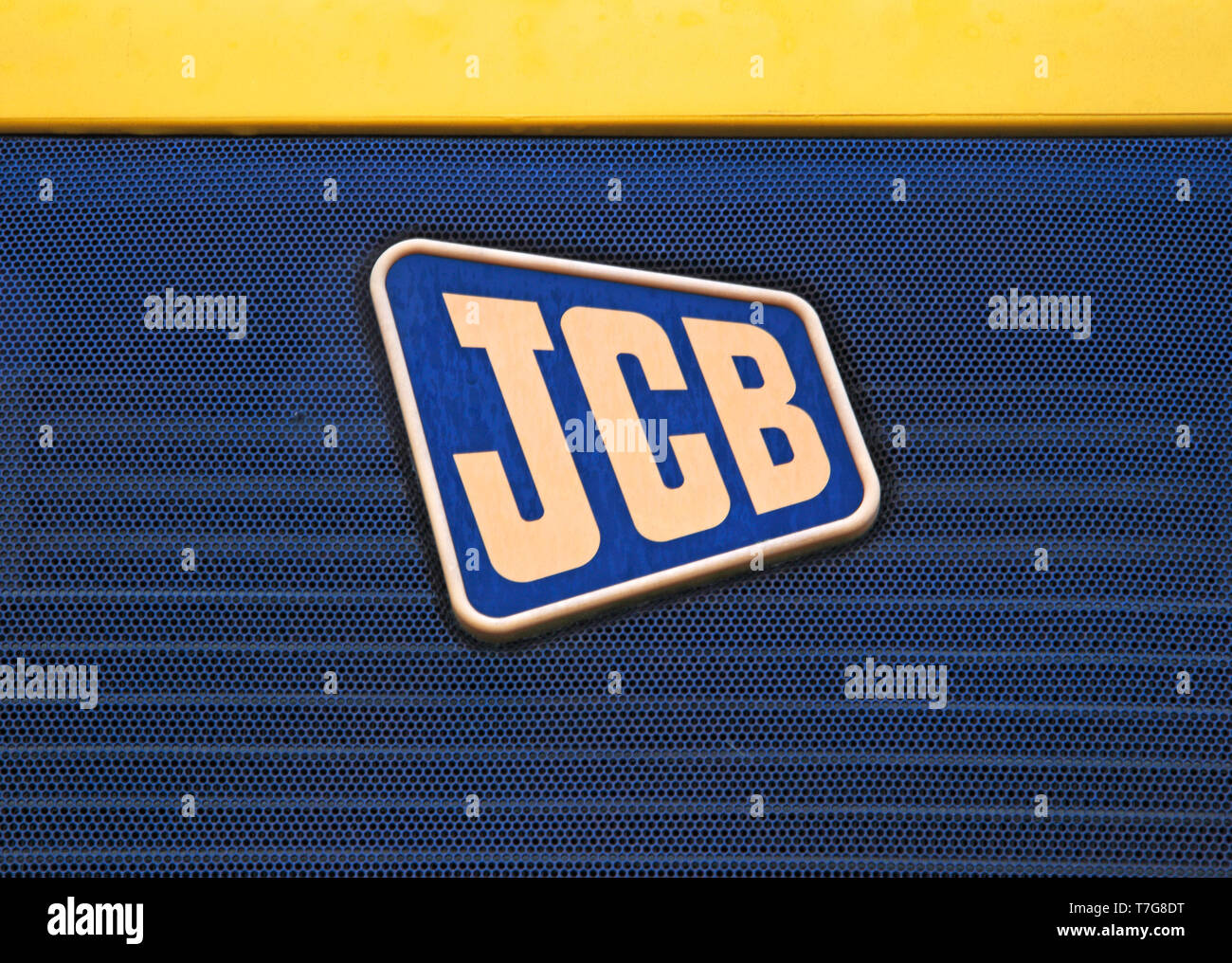 A JCB logo from an articulated dump truck. Stock Photo