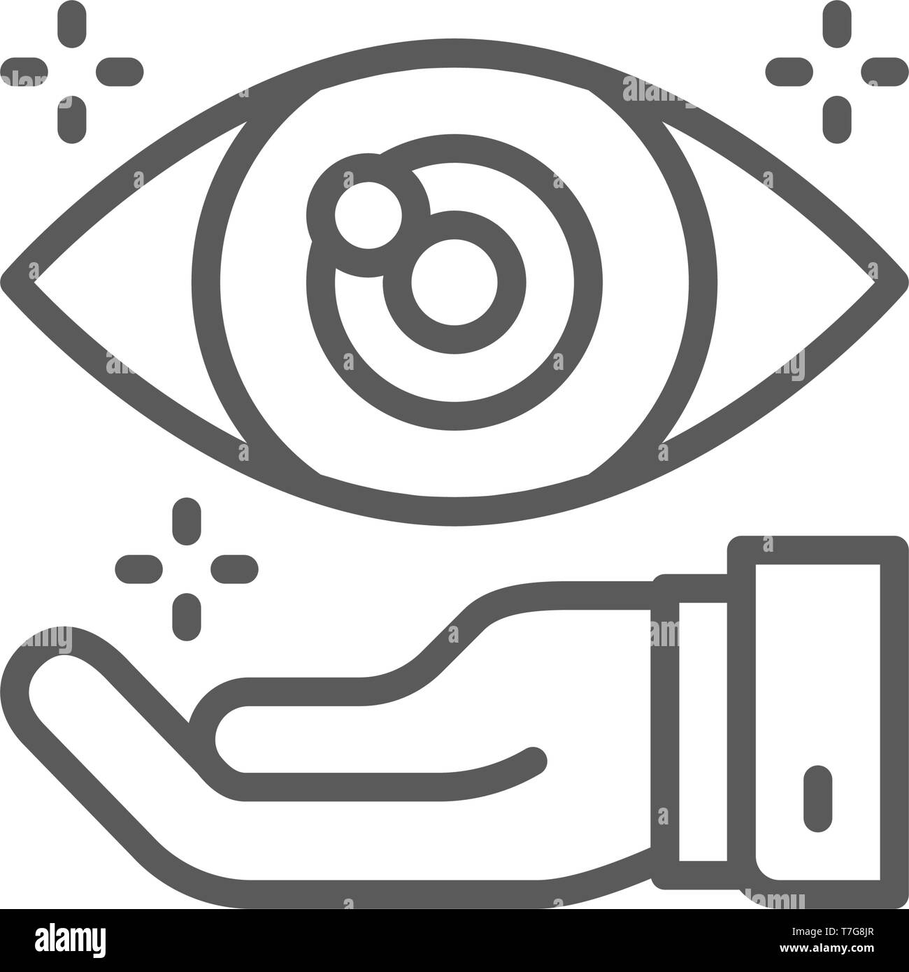 Hand with eye, optical clinic line icon. Stock Vector