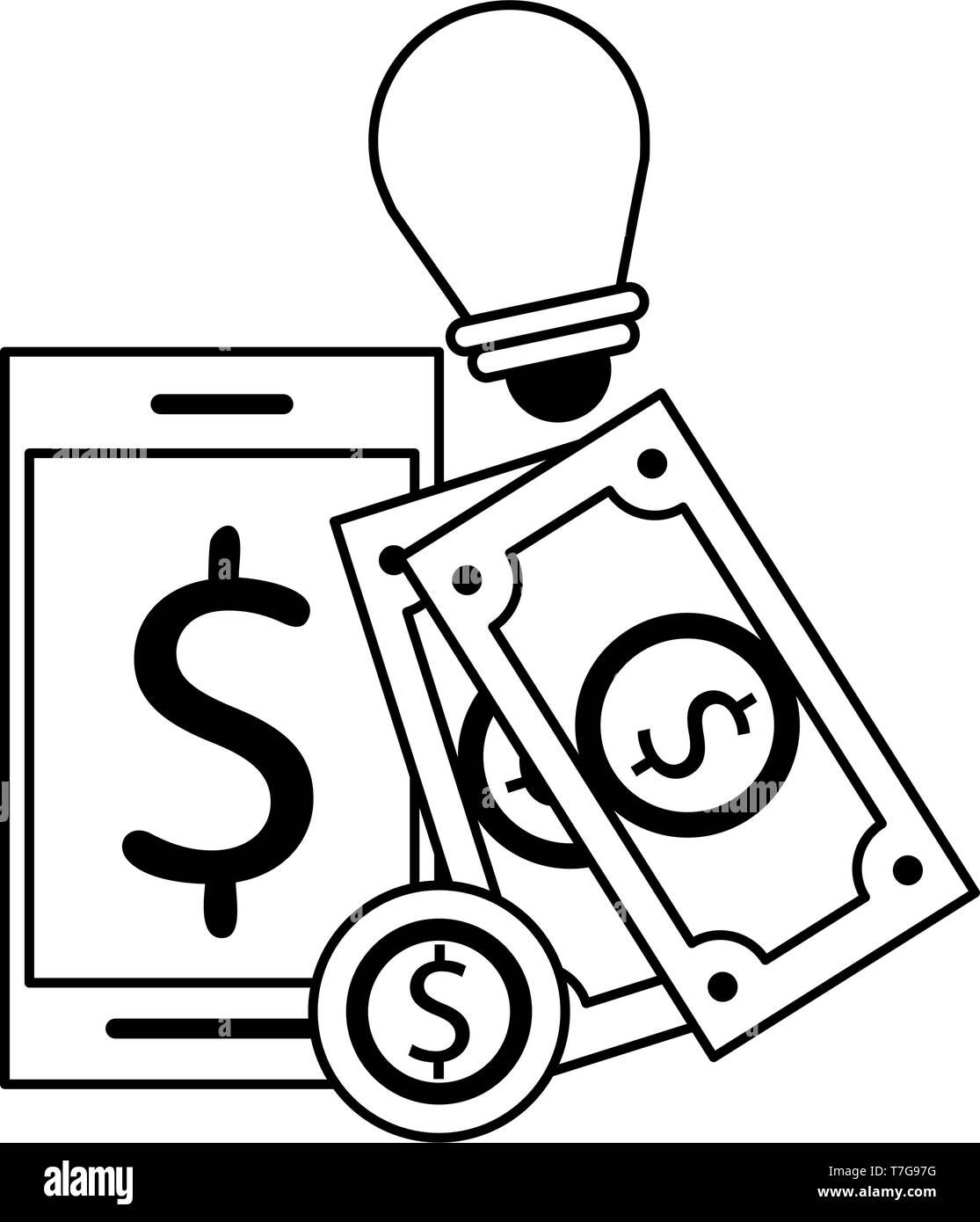 Business and investment symbols black and white Stock Vector Image