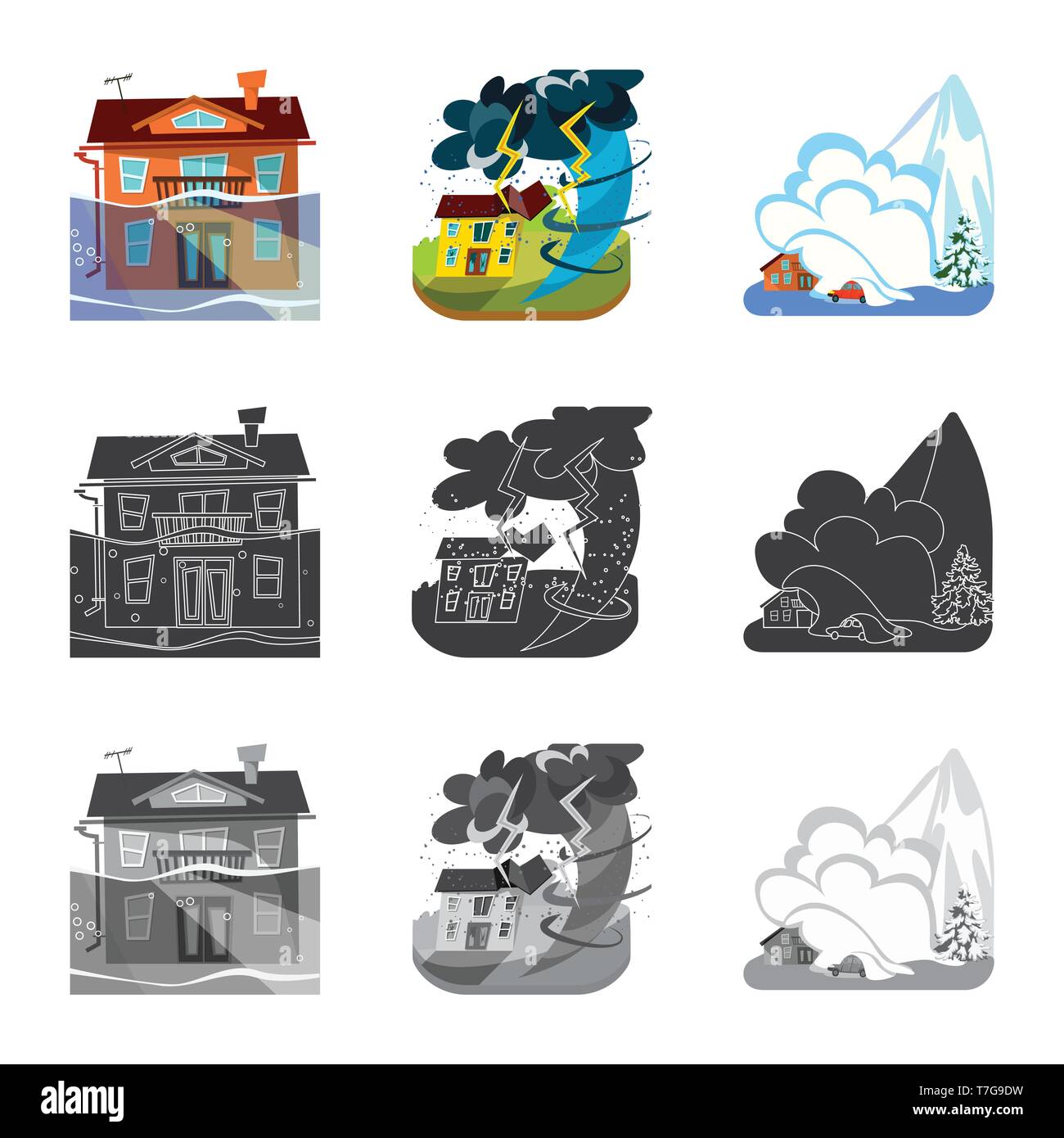 Vector illustration of weather and distress sign. Set of weather and ...