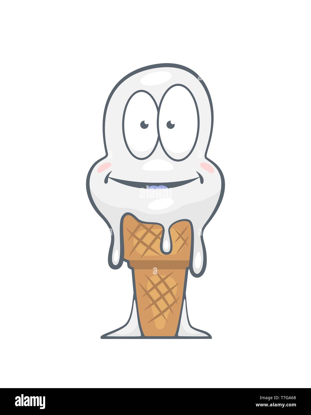 Cartoon character of cute white ice cream with big stared eyes is ...