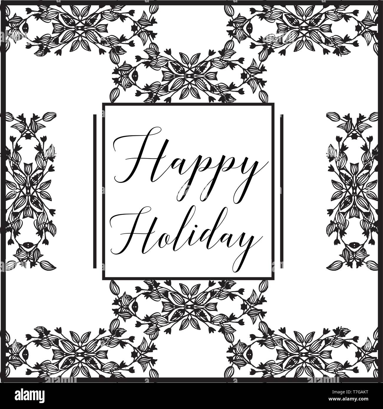Vector illustration greeting card happy holiday with wreath frame style ...