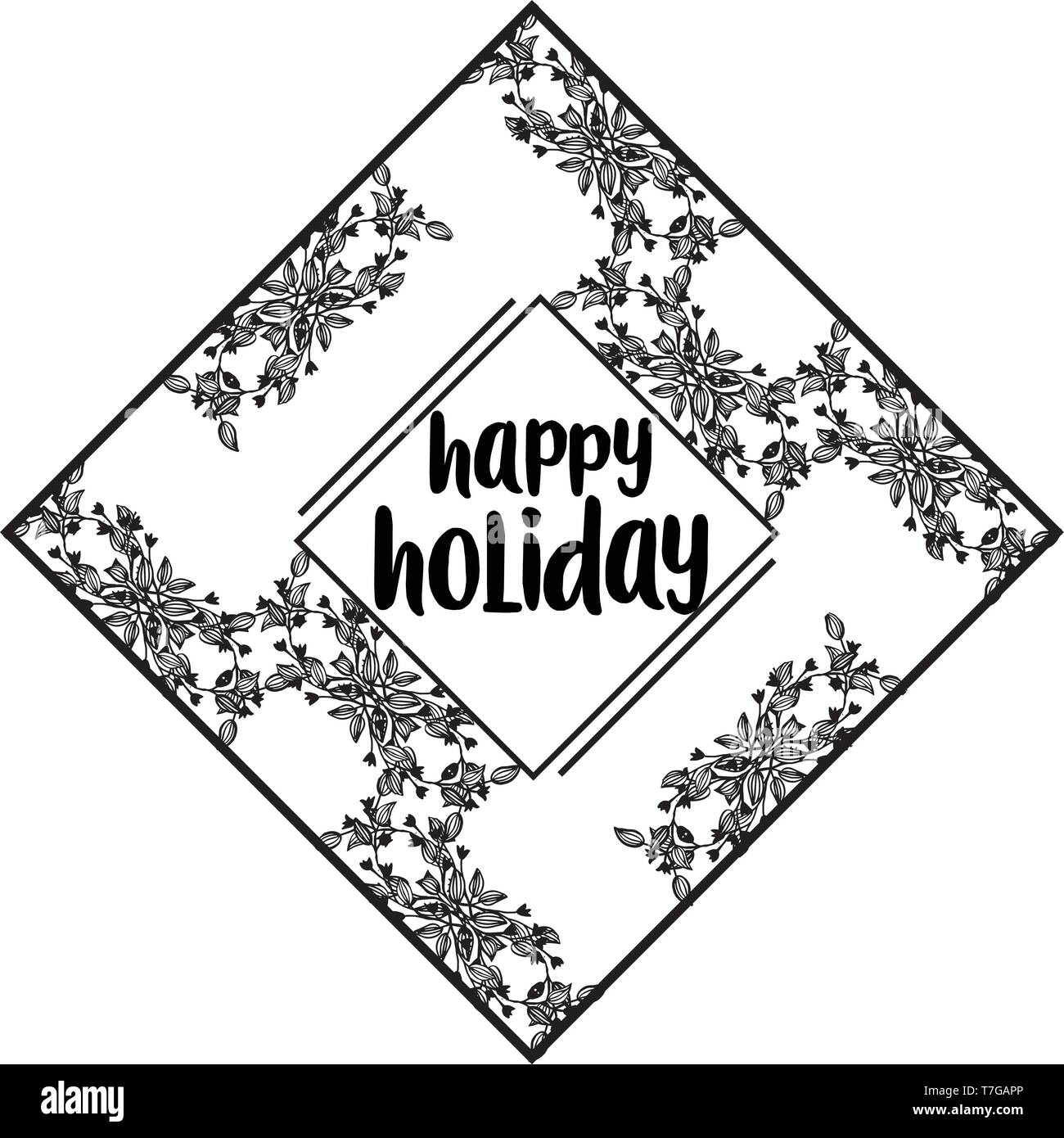 Vector illustration greeting card happy holiday with wreath frame style ...