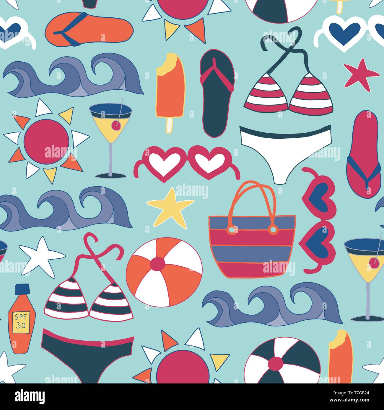 Beach icons flat seamless vector background tile Stock Vector Image ...