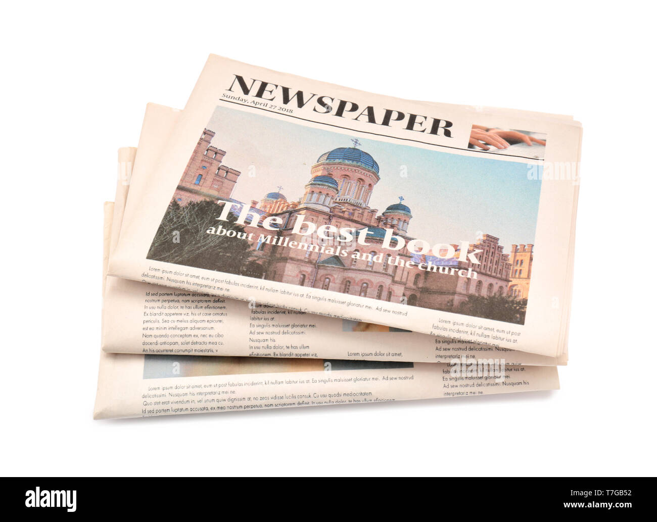 Folded newspapers on white background Stock Photo - Alamy