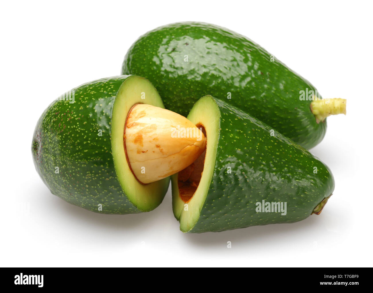 Whole and half green avocados isolated on white background Stock Photo ...