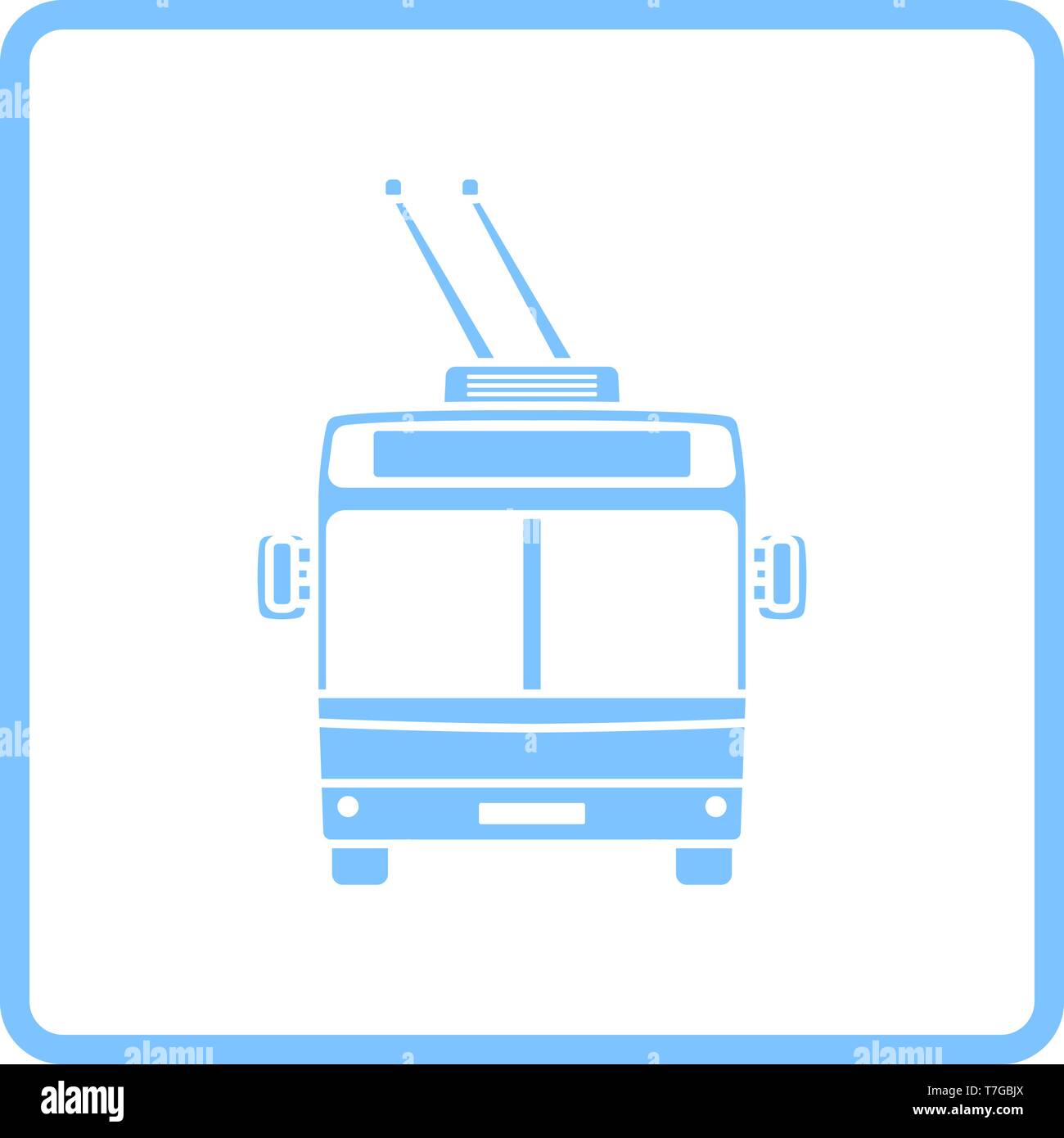 Trolleybus Icon Front View. Blue Frame Design. Vector Illustration. Stock Vector