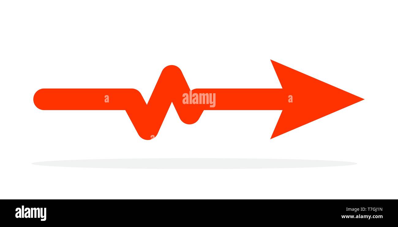 Red Arrow with Heartbeat icon. Vector illustration. Electrocardiogram sign isolated. Stock Vector