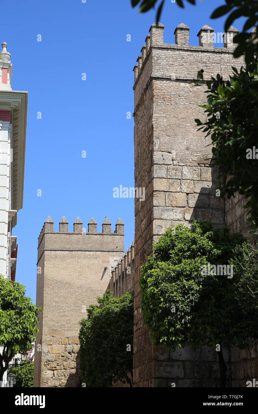Spain. Andalusia. Seville. Royal Alcazar-walls. Almohad period. Stock Photo