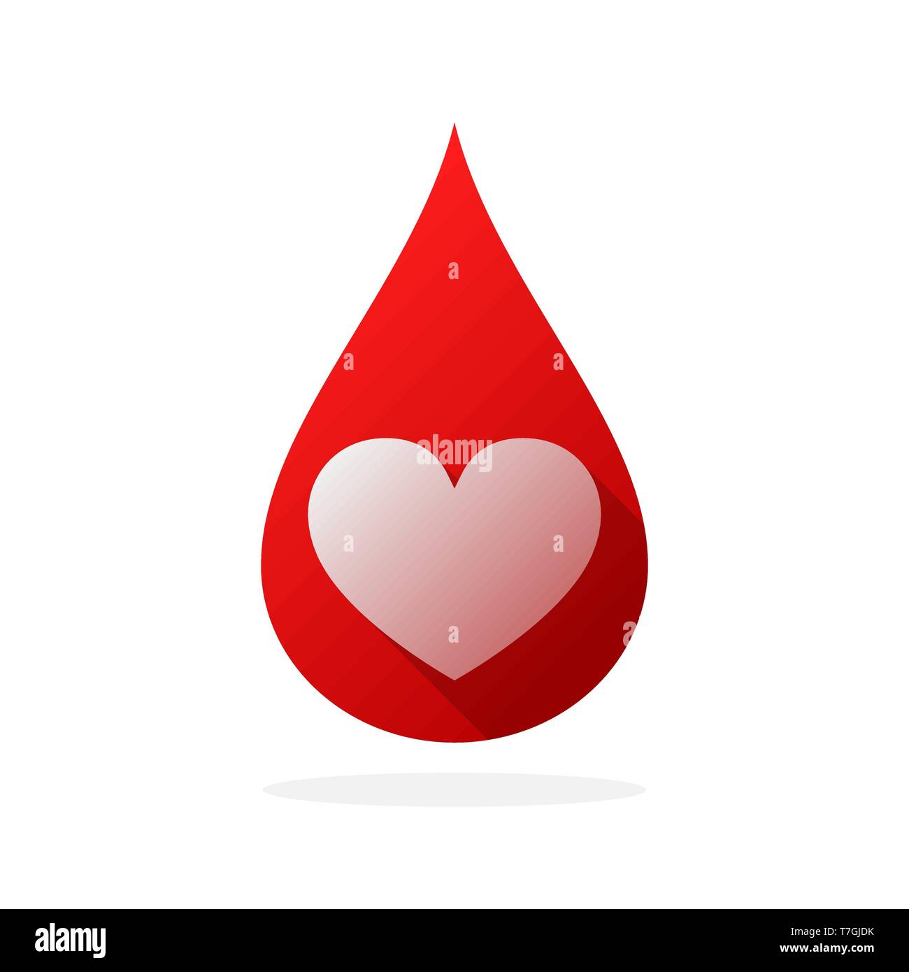 Red blood drop with heart shape. Vector illustration. Blood donation icon isolated Stock Vector
