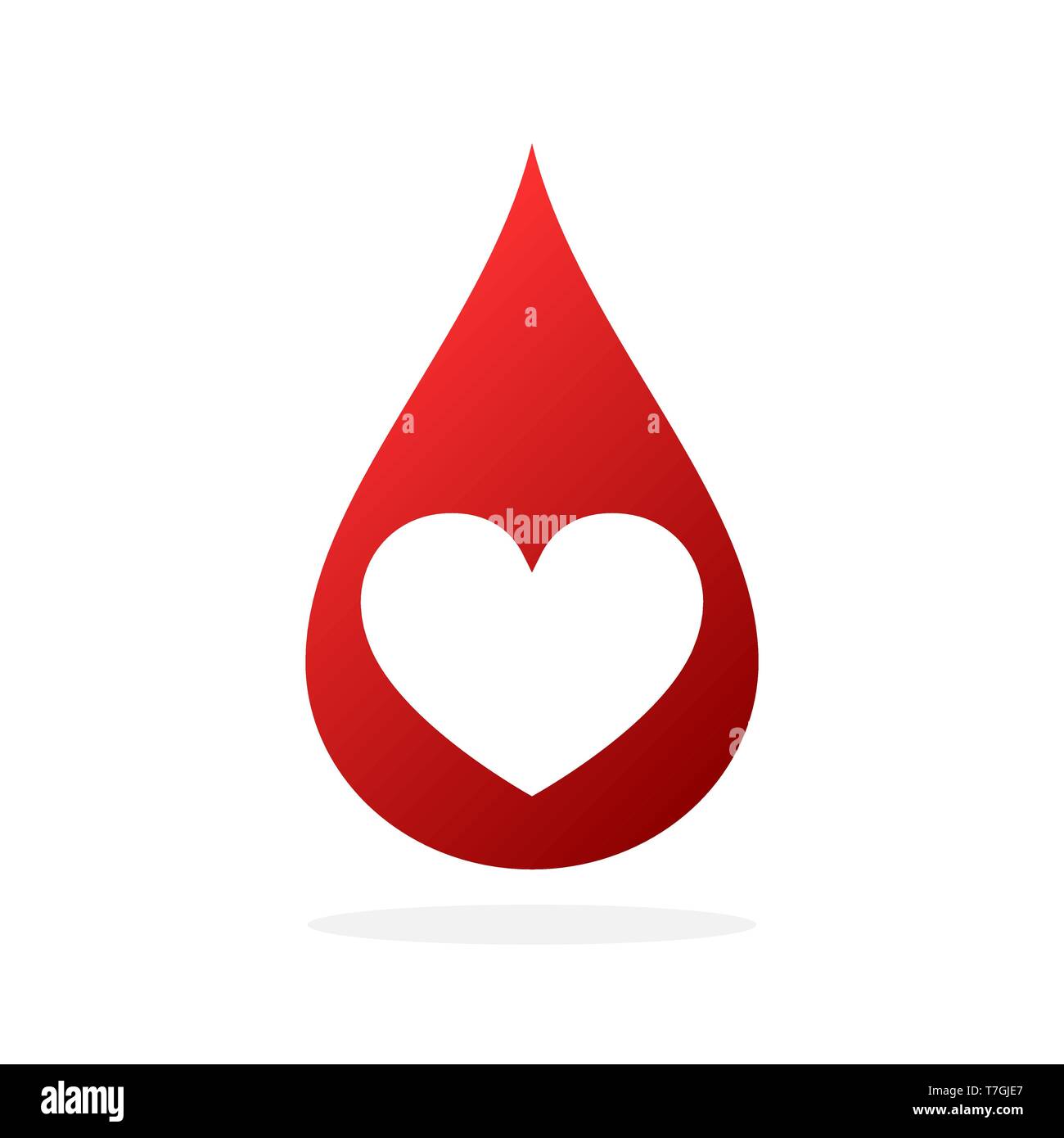 Red blood drop with heart shape. Vector illustration. Blood donation icon isolated Stock Vector