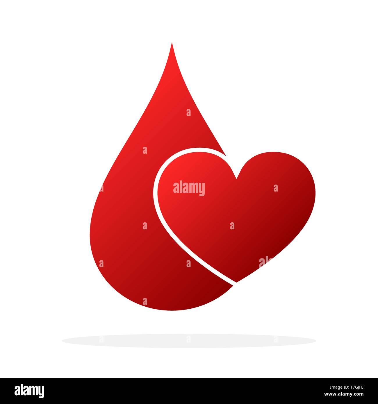 Red blood drop with heart shape. Vector illustration. Blood donation icon isolated Stock Vector
