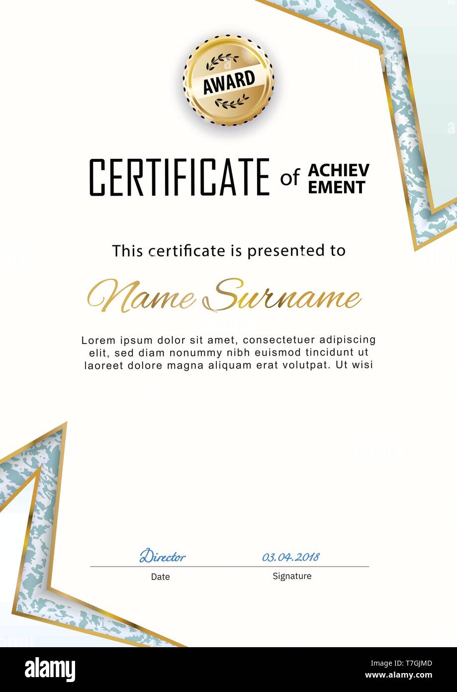 Official Certificate With Gold Lines And Marble Design Elements 