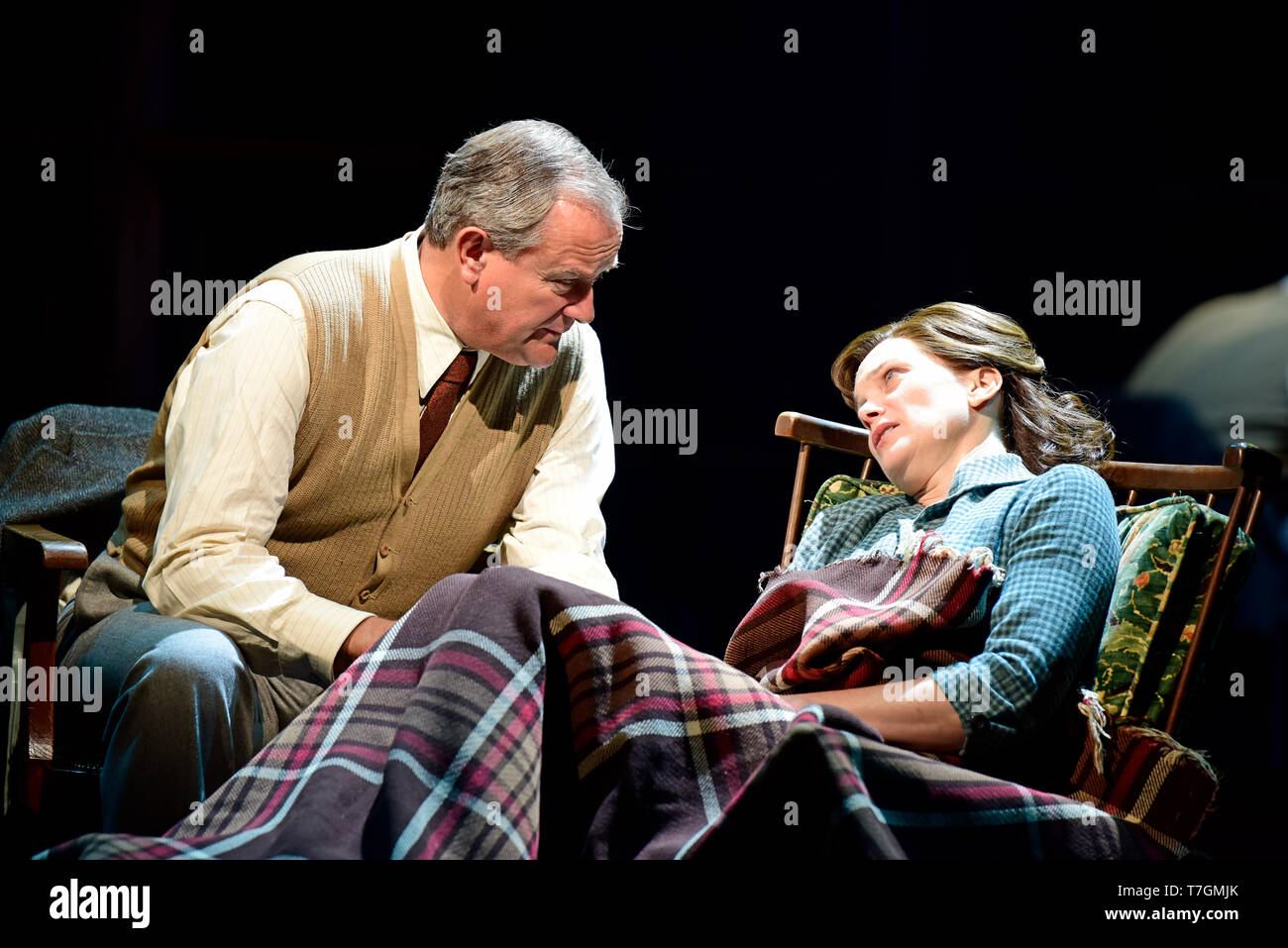 Hugh Bonneville playing C.S. Lewis and Liz White as Joy Gresham in Shadowlands by William Nicholson at Chichester Festival Theatre, West Sussex, UK. Stock Photo