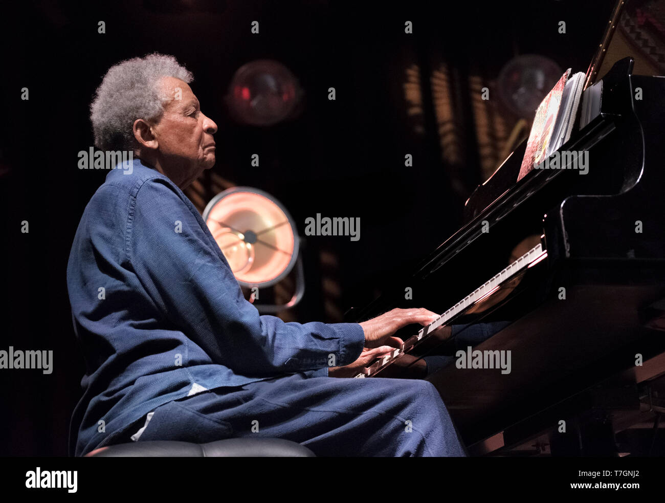 Pianist, Abdullah Ibrahim performing at the Cheltenham Jazz Festival, May 4. 2019 Stock Photo