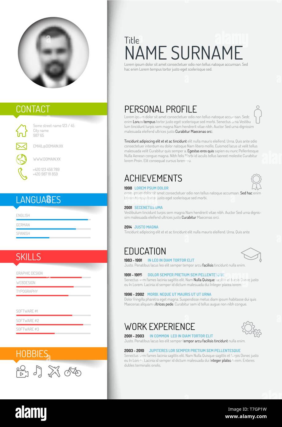 Vector minimalist cv resume template - Vector Minimalist Cv Resume Template Light Color Version T7GP1W