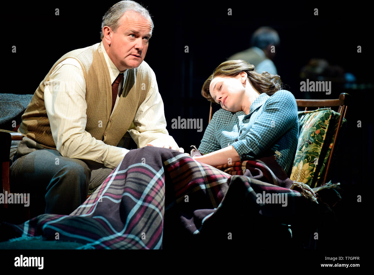 Hugh Bonneville playing C.S. Lewis and Liz White as Joy Gresham in Shadowlands by William Nicholson at Chichester Festival Theatre, West Sussex, UK. Stock Photo