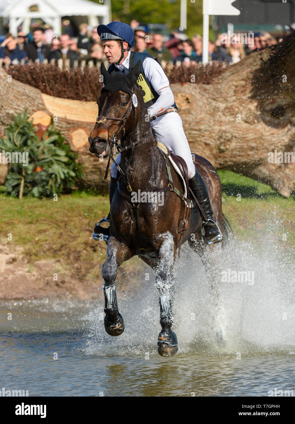 Christopher Burton and COOLEY LANDS during the cross country phase of the Mitsubishi Motors Badminton Horse Trials, May 2019 Stock Photo
