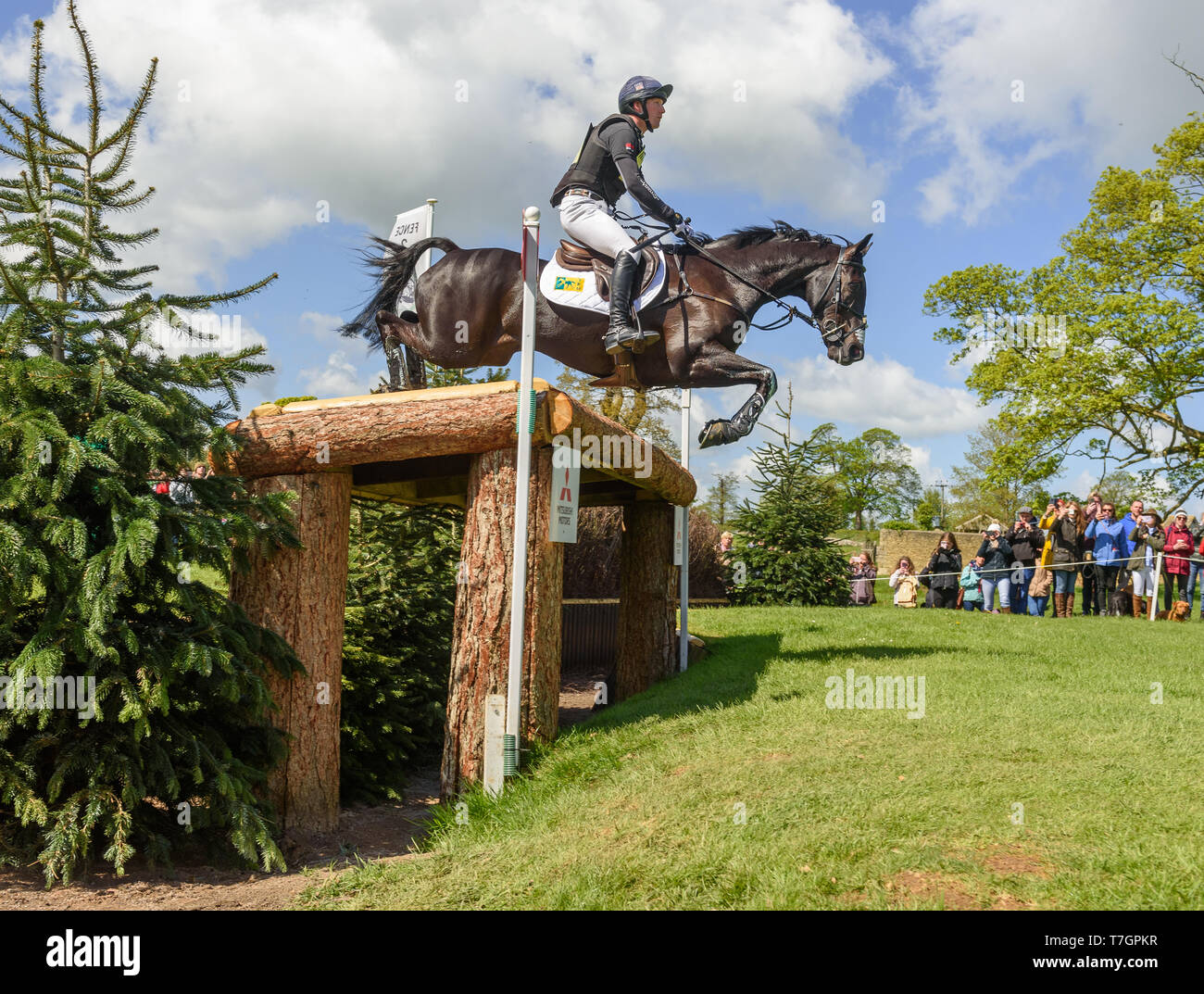 Oliver Townend and CILLNABRADDEN EVO during the cross country phase of the Mitsubishi Motors Badminton Horse Trials, May 2019 Stock Photo