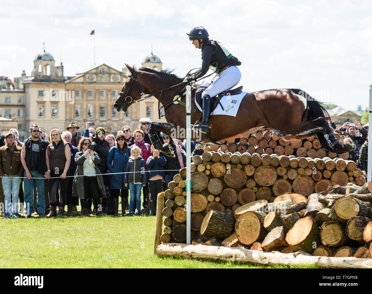 Piggy French and VANIR KAMIRA during the cross country phase of the Mitsubishi Motors Badminton Horse Trials, May 2019 Stock Photo