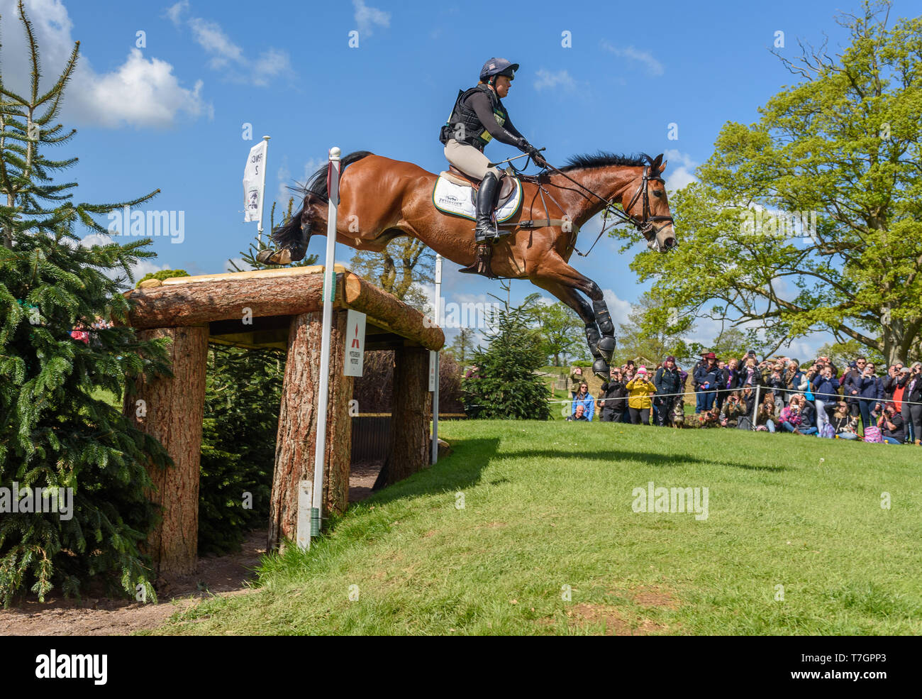 Pippa Funnell and MAJAS HOPE during the cross country phase of the Mitsubishi Motors Badminton Horse Trials, May 2019 Stock Photo