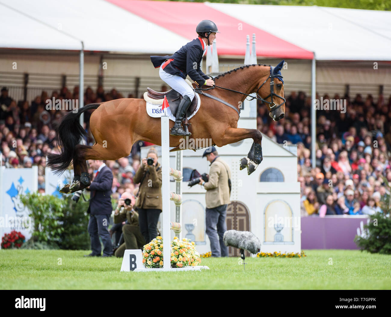 Tom McEwen and TOLEDO DE KERSER during the showjumping phase, Mitsubishi Motors Badminton Horse Trials, Gloucestershire, 2019 Stock Photo