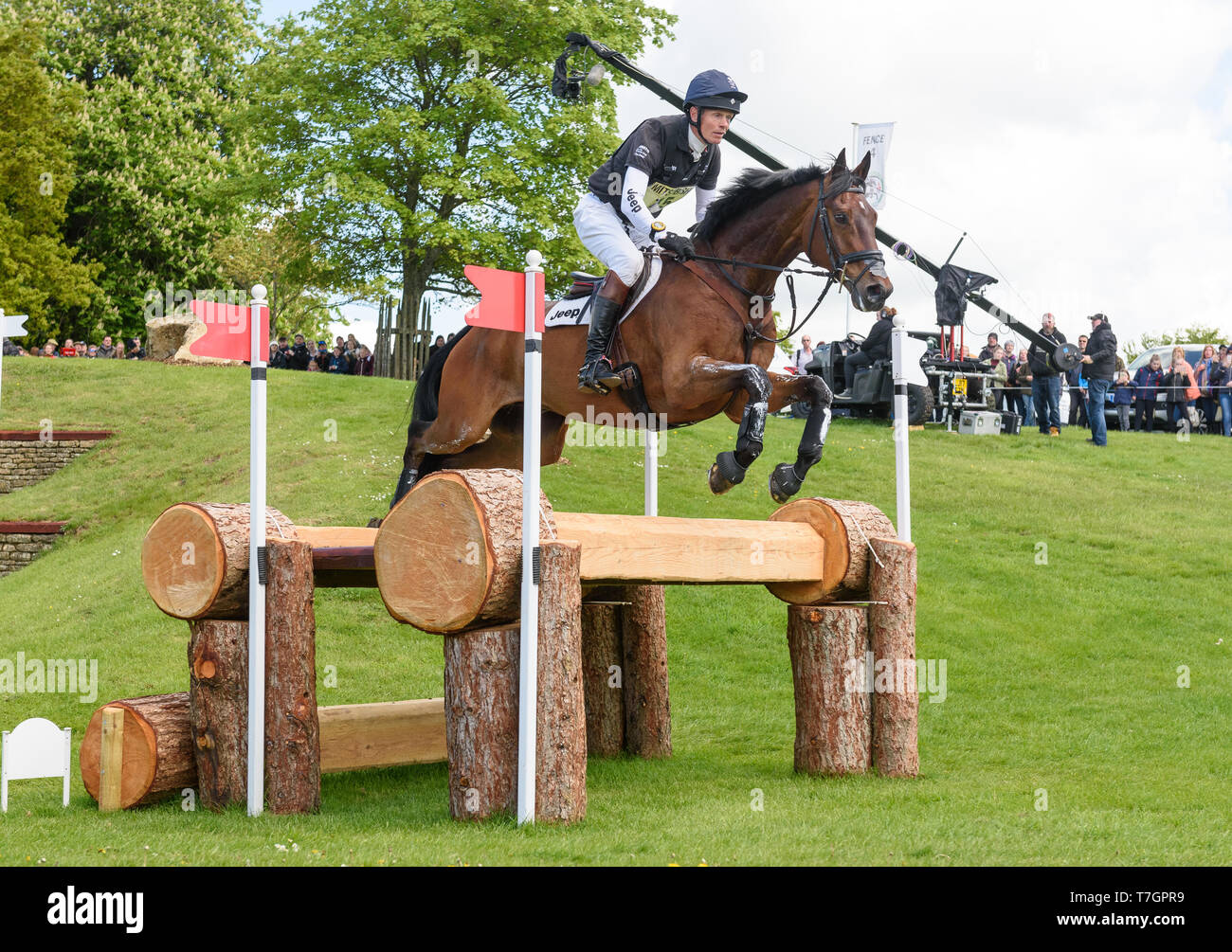 William Fox-Pitt and LITTLE FIRE during the cross country phase of the Mitsubishi Motors Badminton Horse Trials, May 2019 Stock Photo