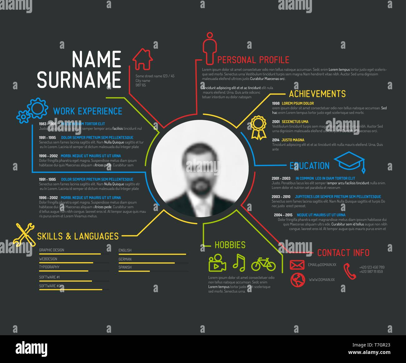 Vector original minimalist cv / resume template - creative dark version Stock Vector