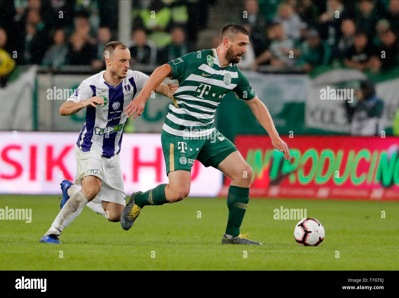 BUDAPEST, HUNGARY - MAY 7, 2016: Benjamin Cseke (L) Of Ujpest FC