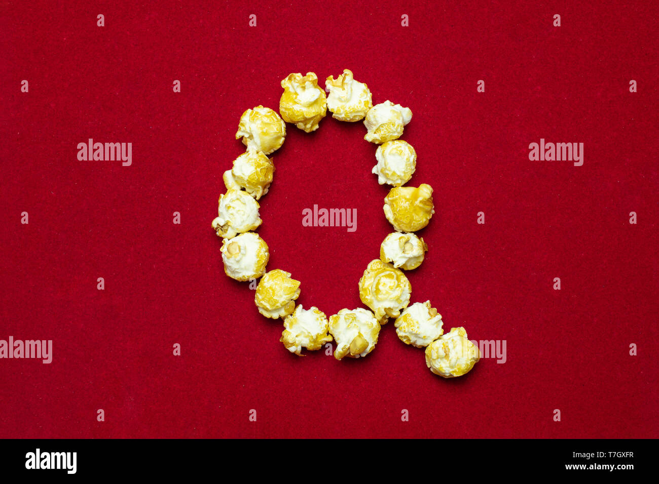 English Alphabet From Cinema Popcorn Letter Q Red Background For Design Movie Styling Stock Photo Alamy