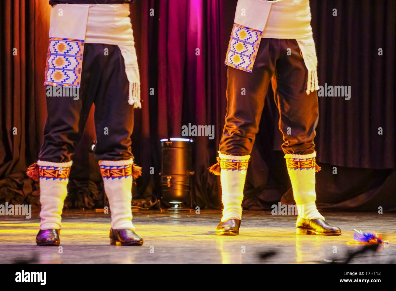 Turkish dancers blacksea dance performance with ethnic garments Stock Photo
