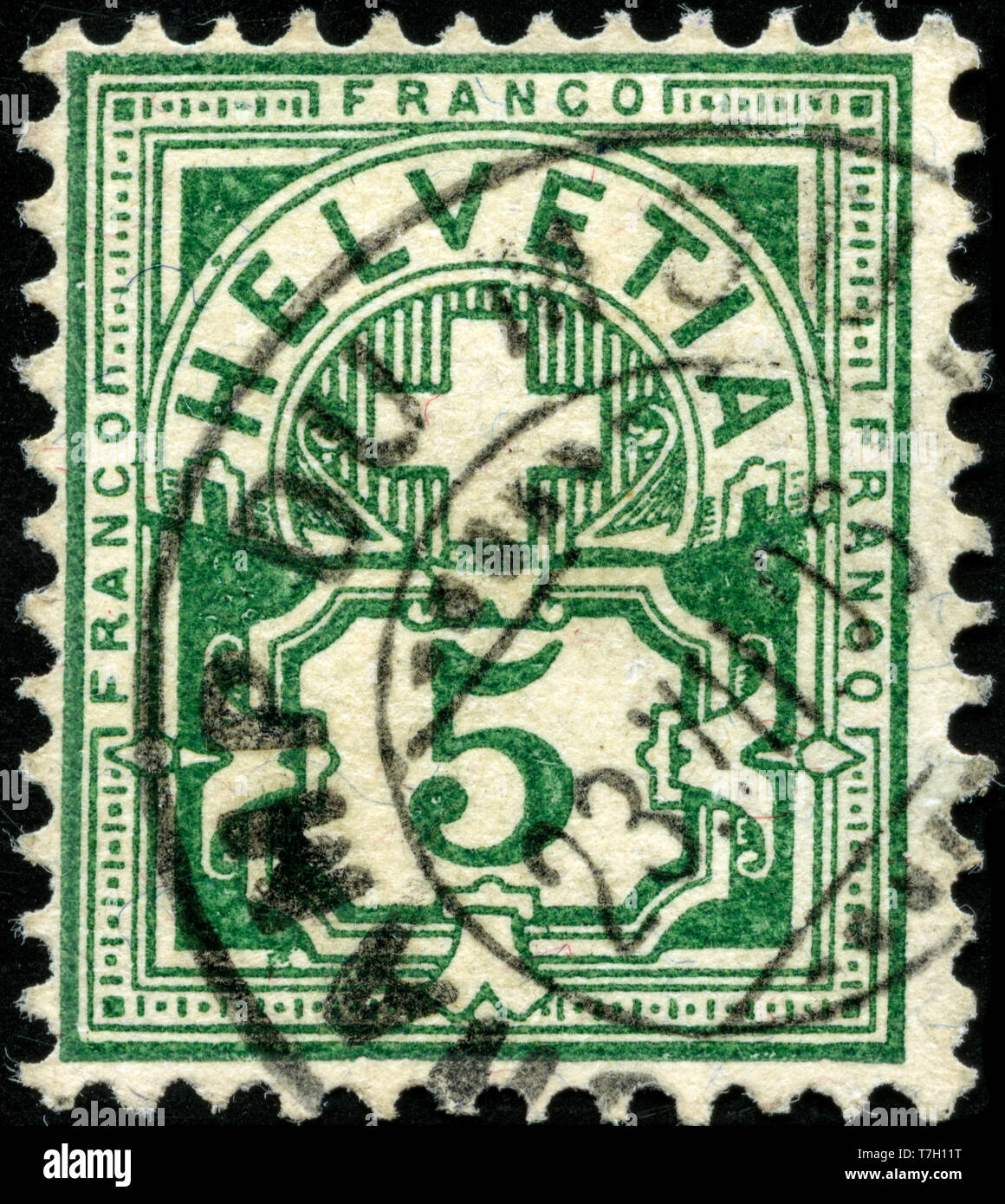 Postage stamp from Switzerland in the Cross over Value Plate series issued in 1906 Stock Photo