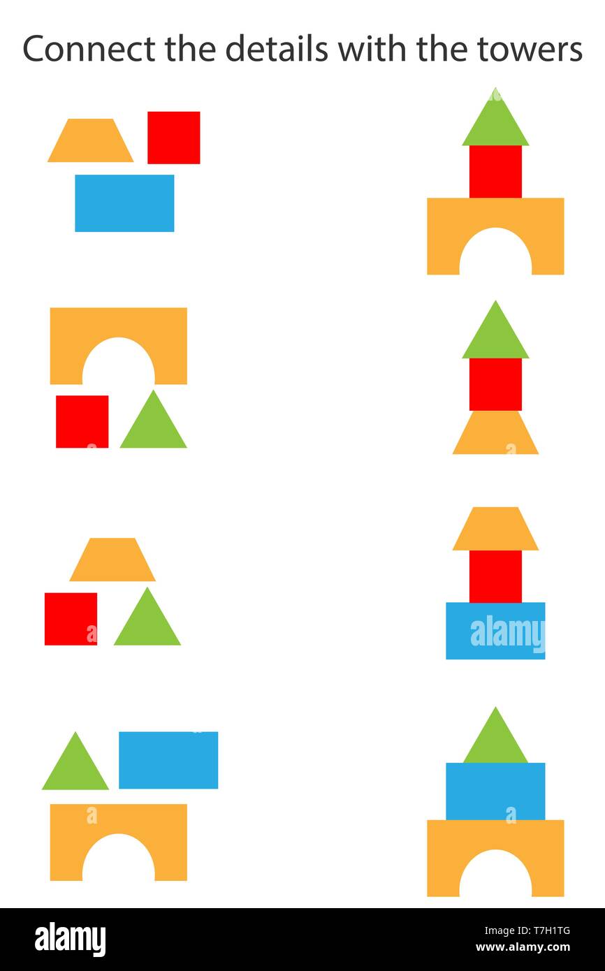 Connect the details and towers, colorful different geometric shapes for ...