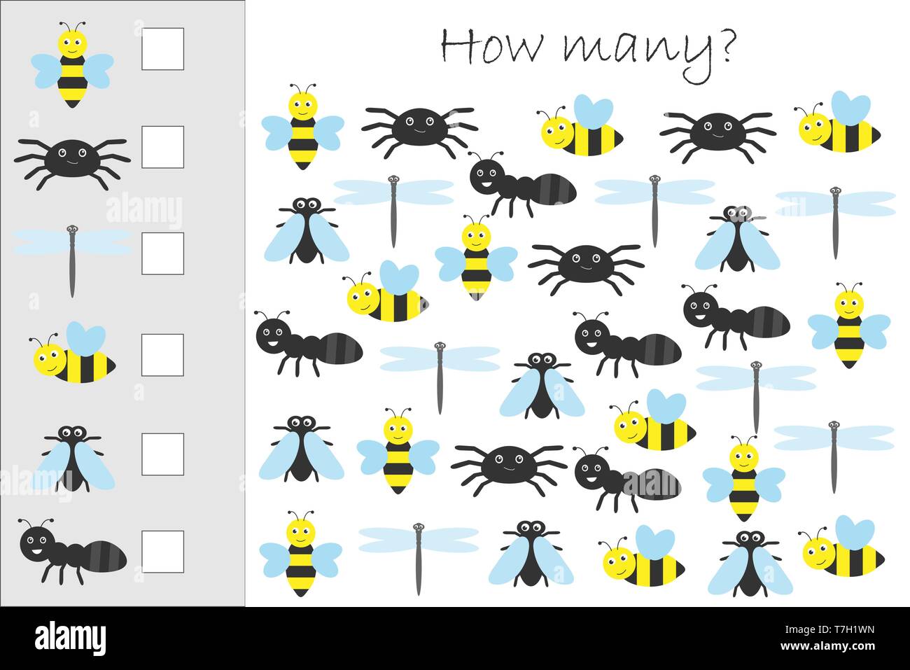 how many counting game with insects for kids educational maths task for the development of logical thinking preschool worksheet activity count and stock vector image art alamy