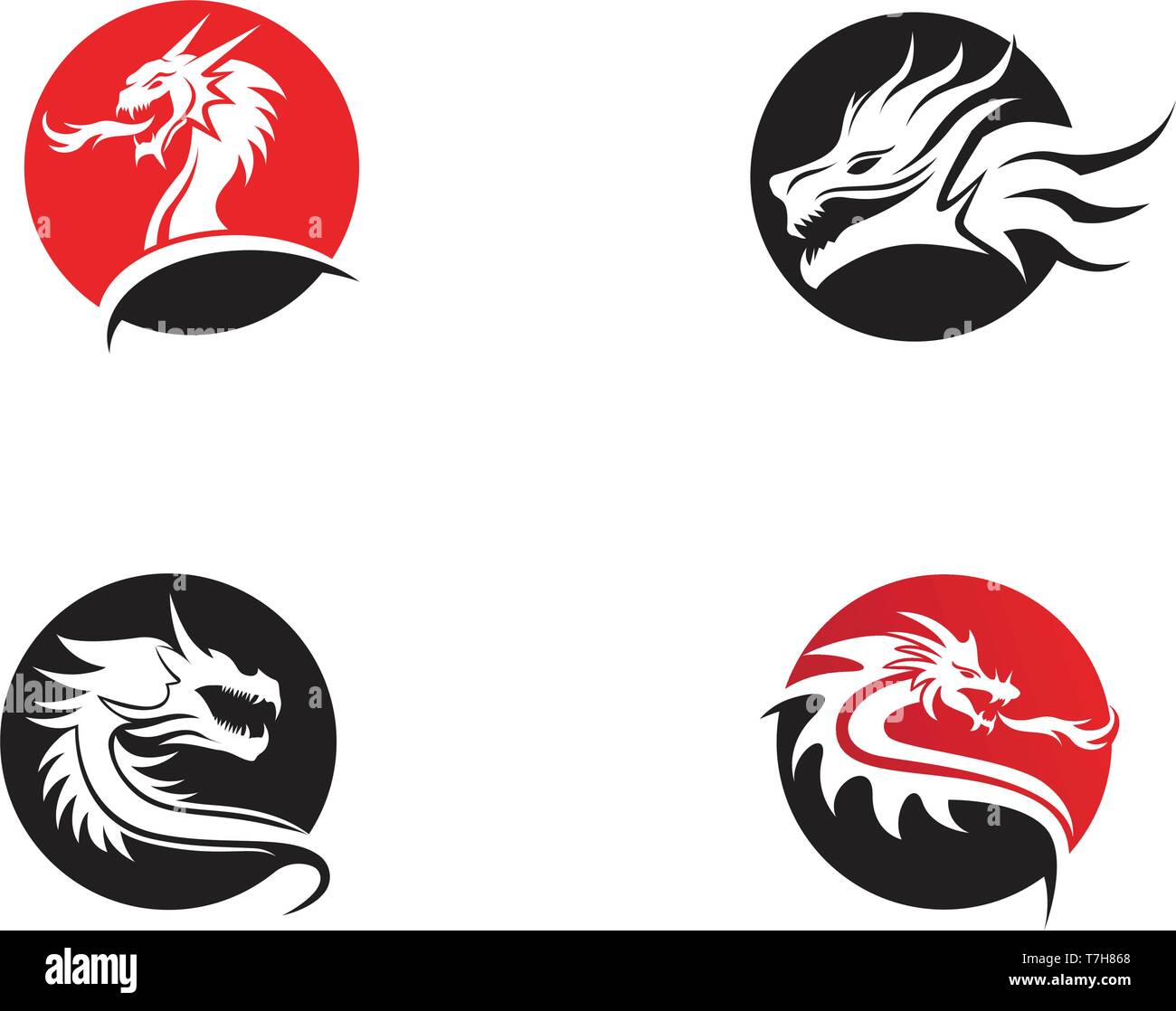 Head dragon flat color logo template vector illustration Stock Vector