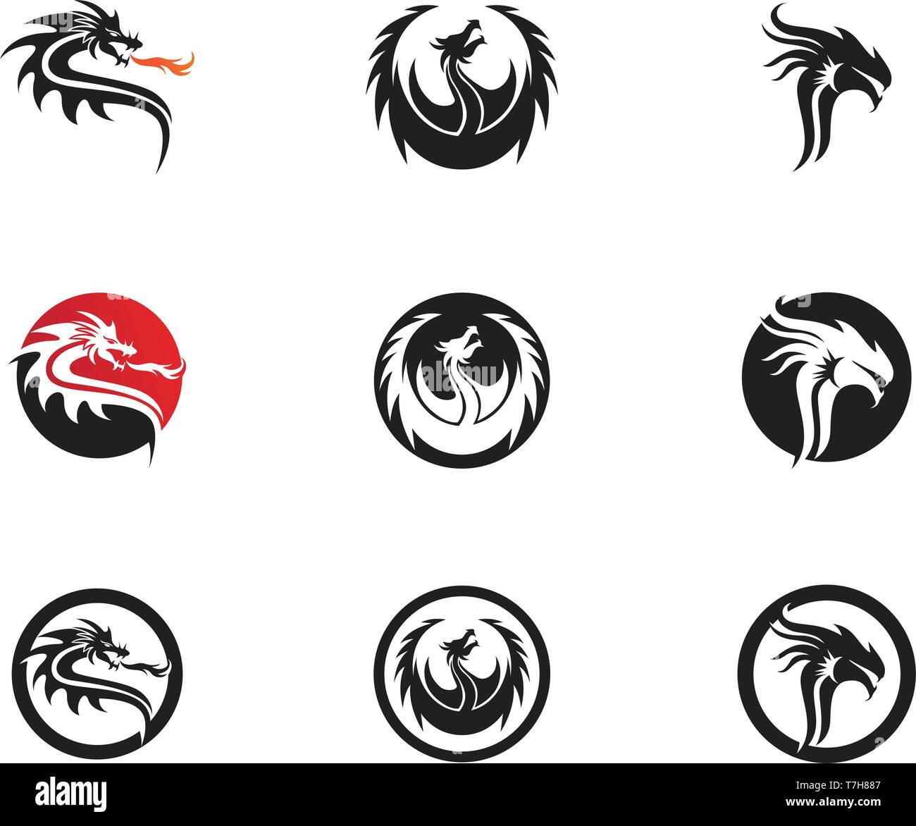 Head dragon flat color logo template vector illustration Stock Vector