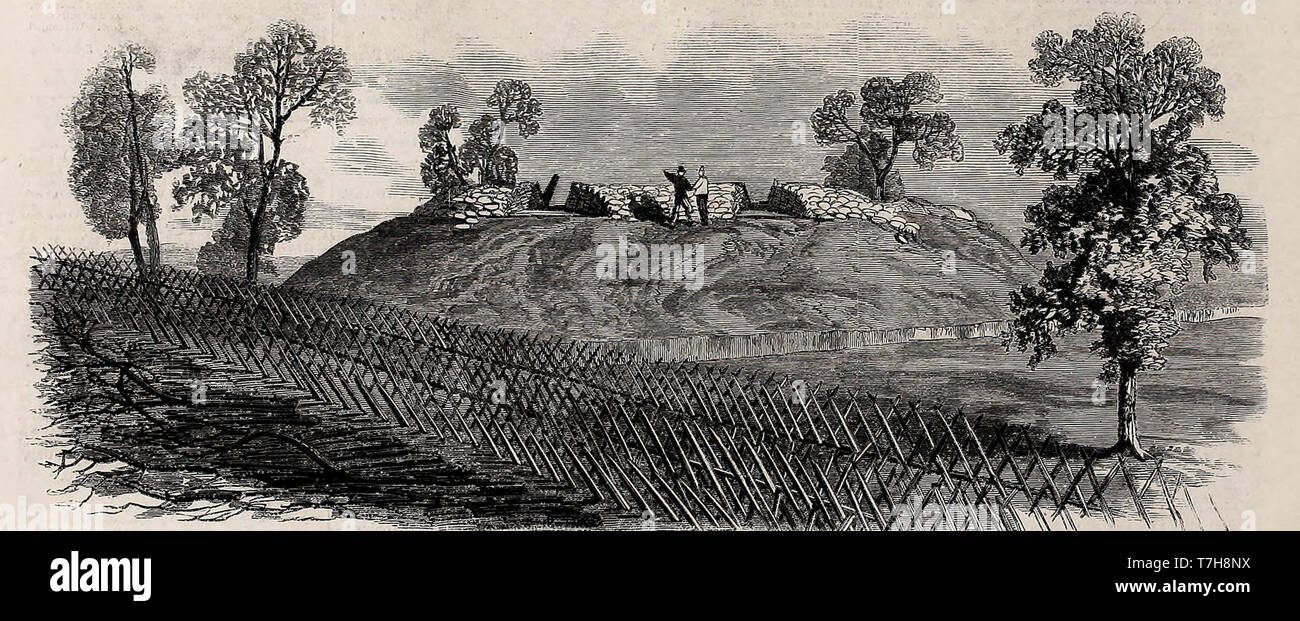 Ruins of Rebel fort on the Southeast side of Atlanta, with Chevaux de Frise and Abattis in front, after Sherman's Campaign captured Atlanta during the American Civil War, 1864 Stock Photo