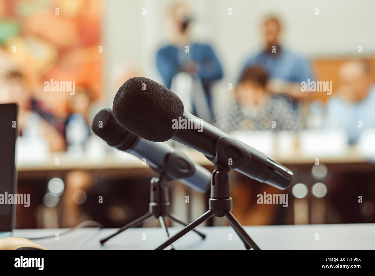 microphone on the conference table Stock Photo Alamy