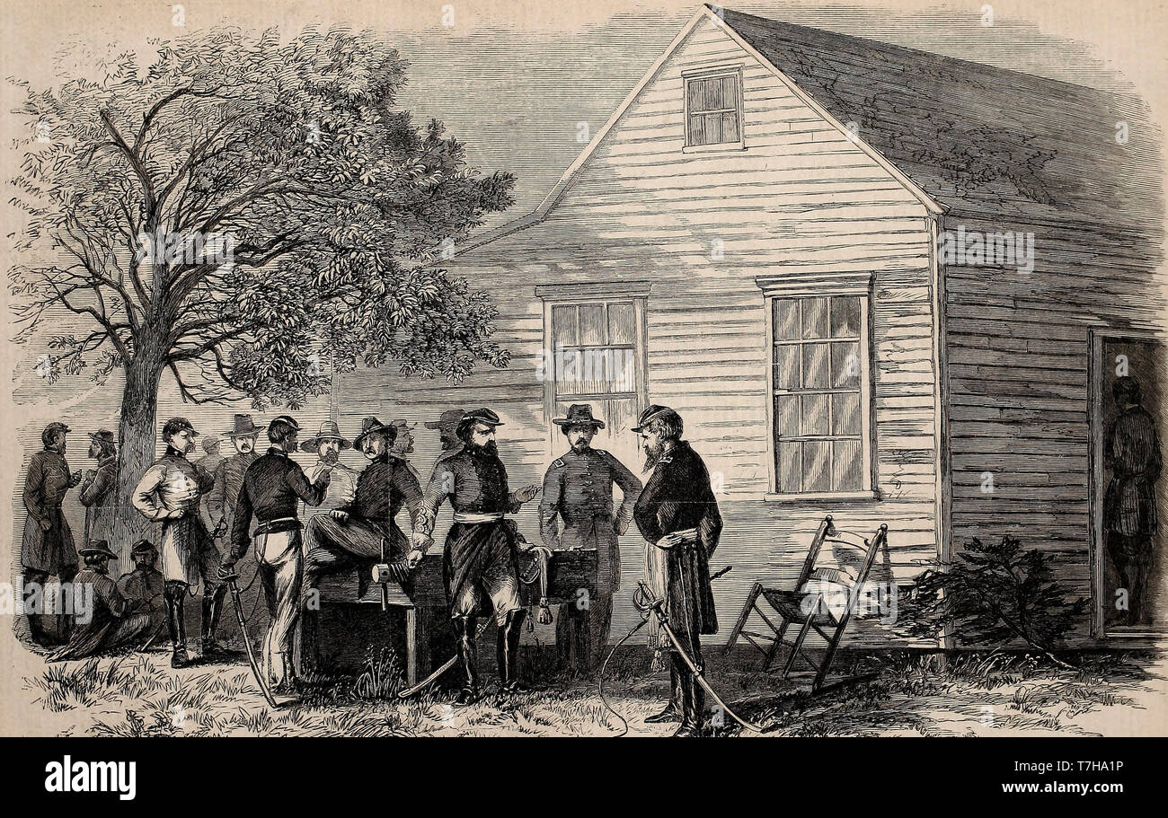 Scene of the negotiations between Generals Sherman and Johnston, April 18, 1865 - James Bennett's house - American Civil War Stock Photo