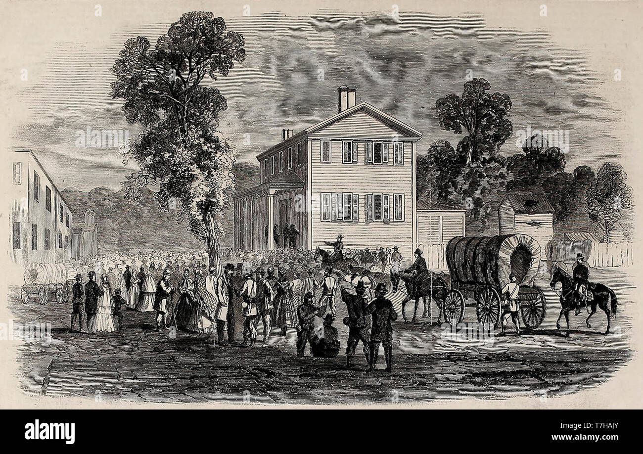 Sherman's Campaign - Provost Marshal's Office, Atlanta, Georgia - Citizens getting passes to go North and South, in consequence of General Sherman's Order for the departure of all citizens, !864 - American Civil War Stock Photo