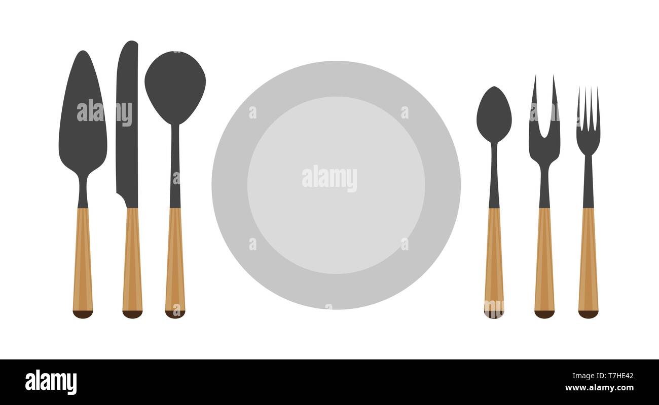 Cutlery set fork vector spoon knife isolated kitchen illustration plate ...