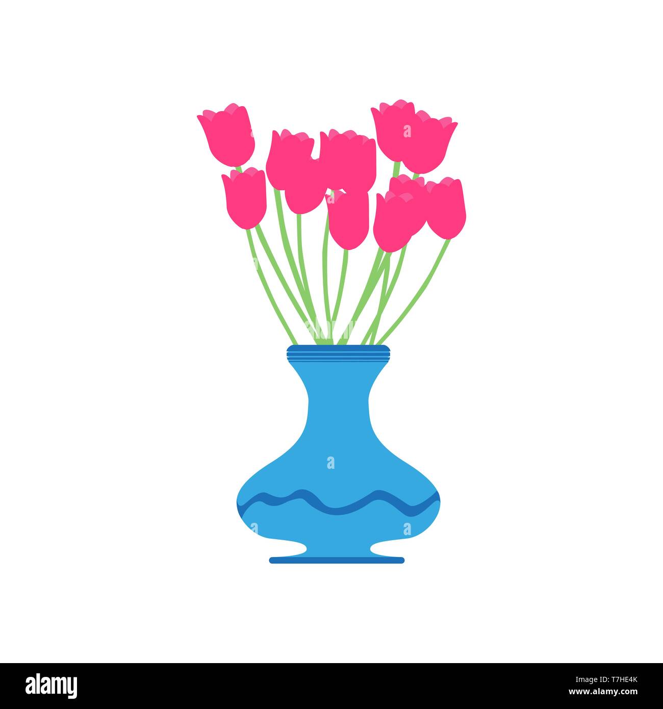 Vase tulip vector red flower illustration beautiful pink isolated white