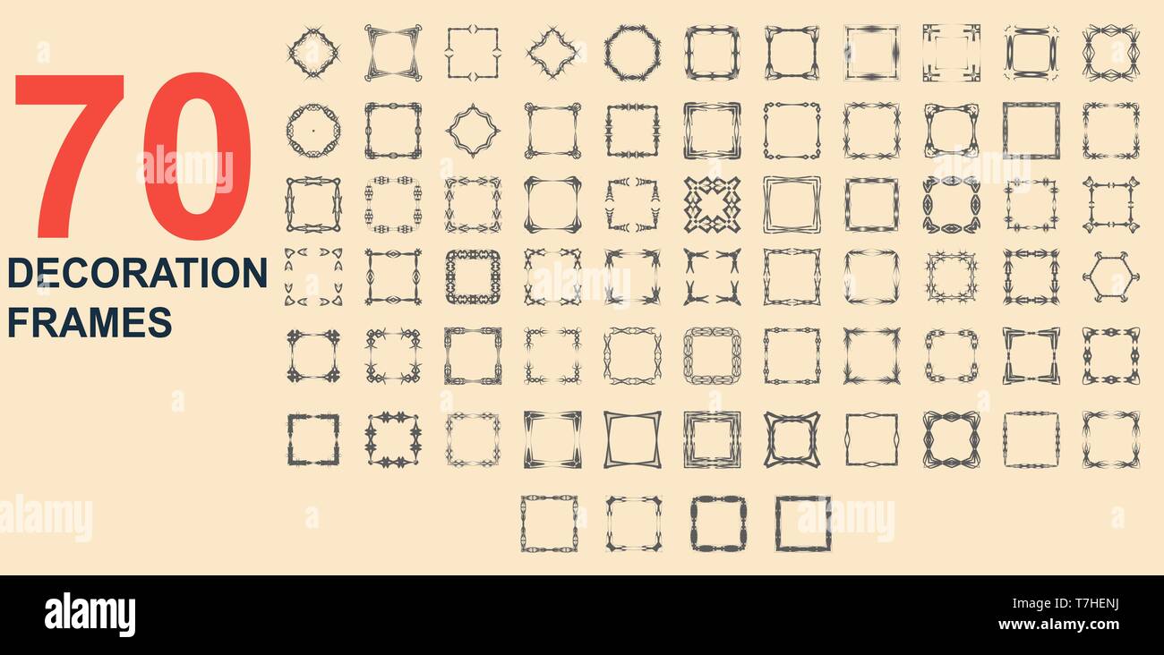 Set vintage border decoration frames. Vector flat illustration retro design. Stock Vector