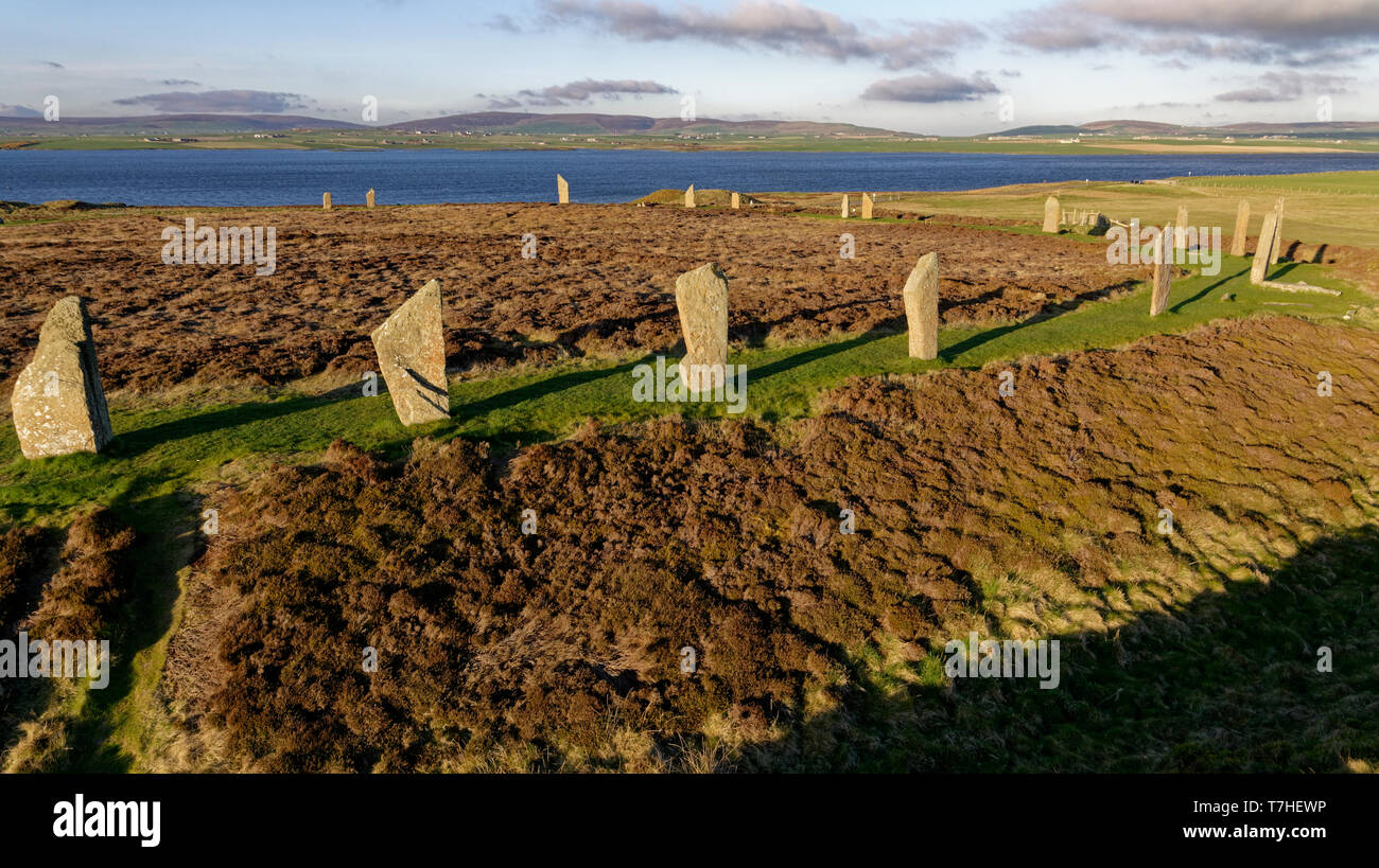 The Ring of Brodgar is a Neolithic Stone Circle in Stenness on the mainland of Orkney off the North coast of Scotland Stock Photo