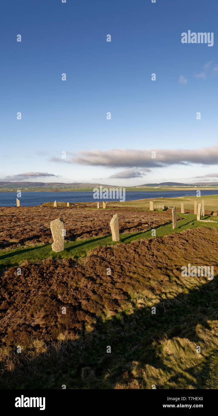 The Ring of Brodgar is a Neolithic Stone Circle in Stenness on the mainland of Orkney off the North coast of Scotland Stock Photo