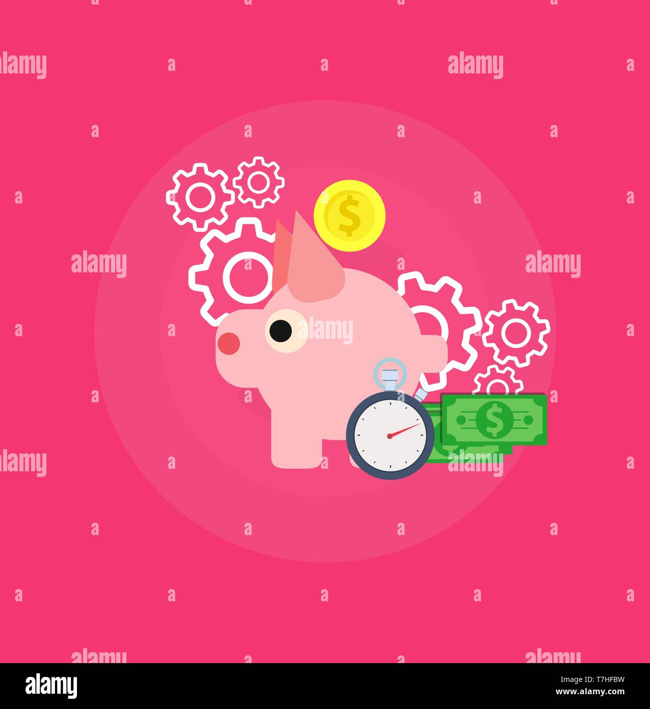 Time is money vector flat illustration icon logo. Work hour return back pension. Dollar management multiply currency internship. Cash capitalization p Stock Vector