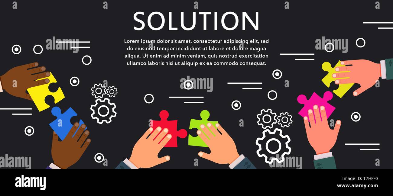 Solution business concept communication technology vector icon. Success idea work sign. Person management puzzle strategy set. Creative marketing insp Stock Vector