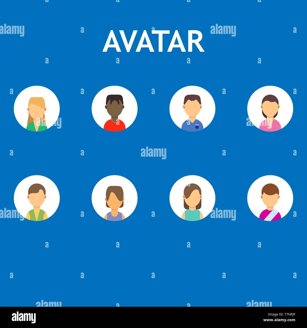 Avatar business isolated set symbol vector flat icon. People sign user portrait character face. Male, femal profile head style cartoon. Cute person gr Stock Vector