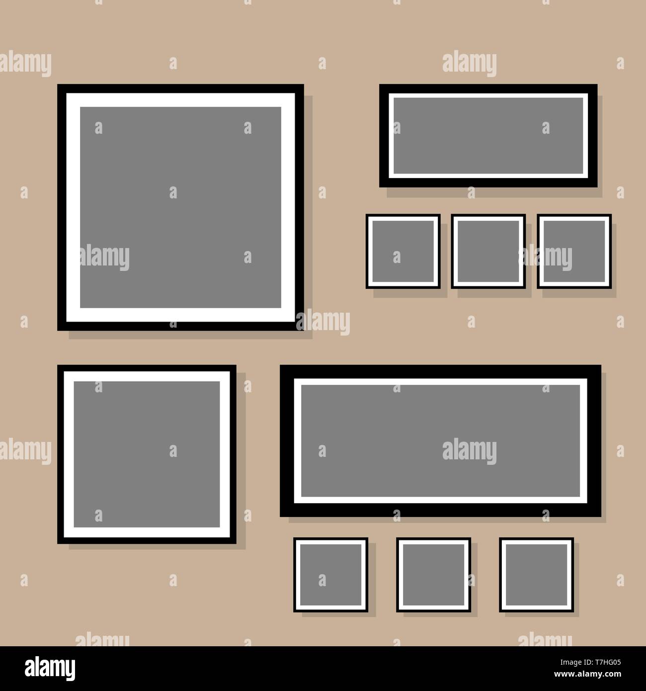 Photo frame collage blank set with flat design vector illustration Stock Vector