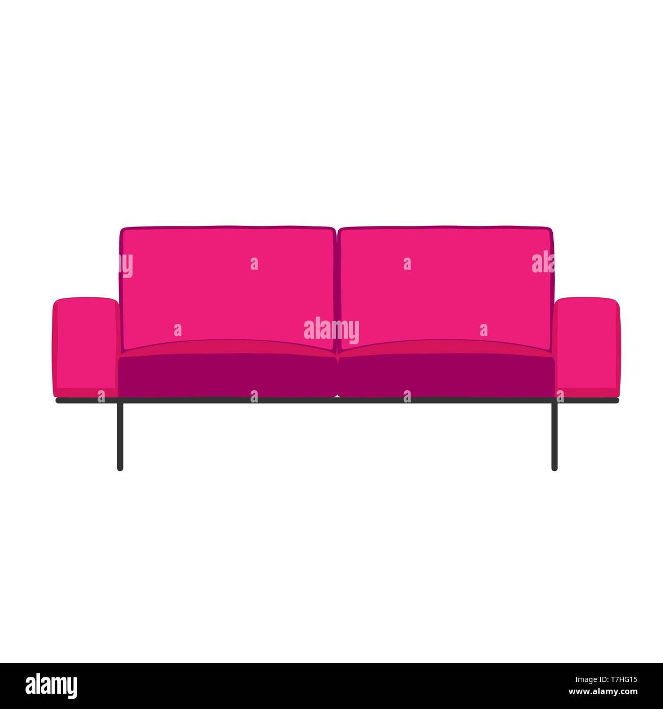 Pink sofa interior front view isolated on white vector illustration Stock Vector